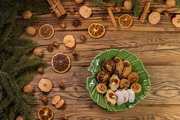 flat lay with Christmas cookies