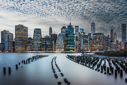 New York urban sky urban Skyline, Manhattan from Dumbo pier