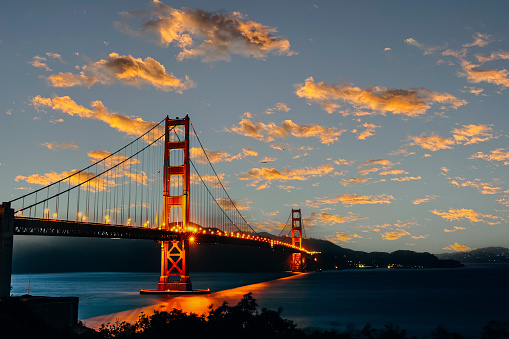 Golden Gate Bridge in the evening at dusk