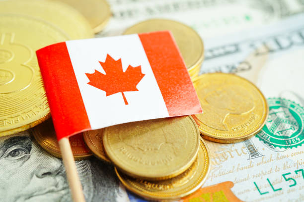 istock Stack of coins money with Canada flag, finance banking concept 1433139033