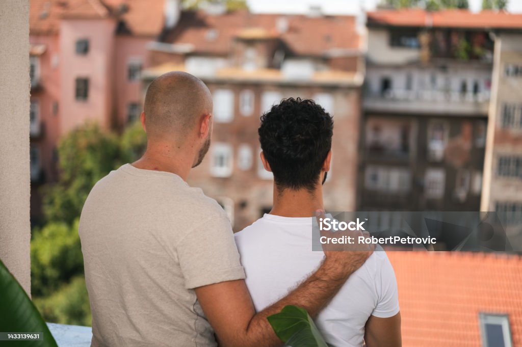 Pareja Gay Interracial Abrazándose Mientras Disfruta De La Vista Del Balcón  Alto Foto de stock y más banco de imágenes de 20 a 29 años - iStock