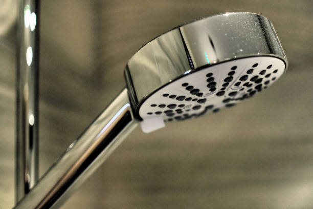 istock Close-up of chrome shower head 1433141344