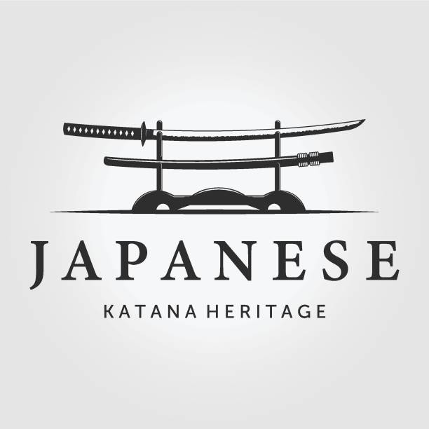 ilustrações, clipart, desenhos animados e ícones de katana samurai logo vetor vintage, design de ilustração da herança japonesa, minimalista sword weapon concept - blade war traditional culture japanese culture