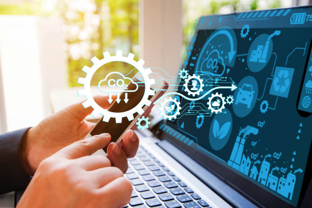 istock Businessman using laptop for working technology and business show info data carbon neutral concept. Renewable energy green businesses to save climate change and global warming 1433145842