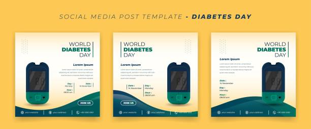 Set of social media post template for world diabetes day with glucose meter design Set of social media post template for world diabetes day with glucose meter diabetes backgrounds stock illustrations