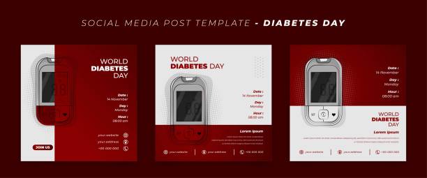 Social media post template in red white with glucose meter design for world diabetes day design Set of social media post template in red white with glucose meter design for world diabetes day diabetes backgrounds stock illustrations