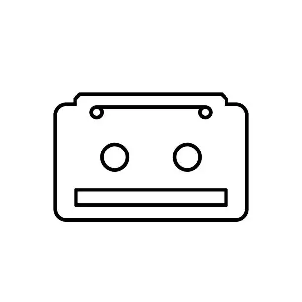 Vector illustration of Cassette vector icon outline black EPS 10. Music audio sign. Retro audio cassette flat illustration. Analog media, recording and listening to stereo music. Symbol isolated on white for web, app, dev.
