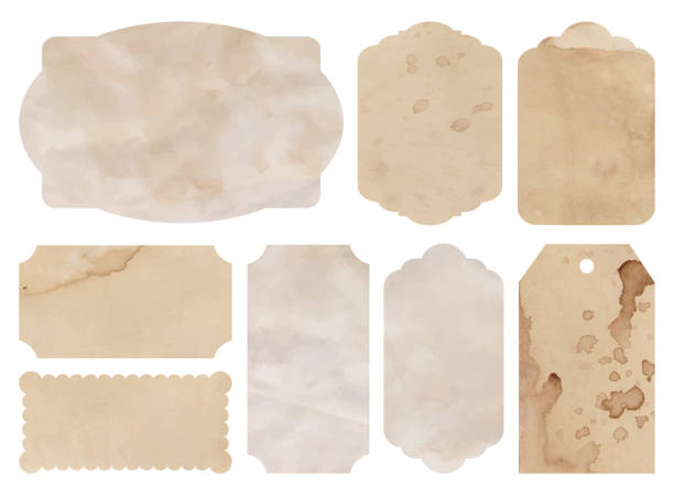istock Vintage tags aged paper. Cardboard labels with coffee stains and smudges. 1433148456