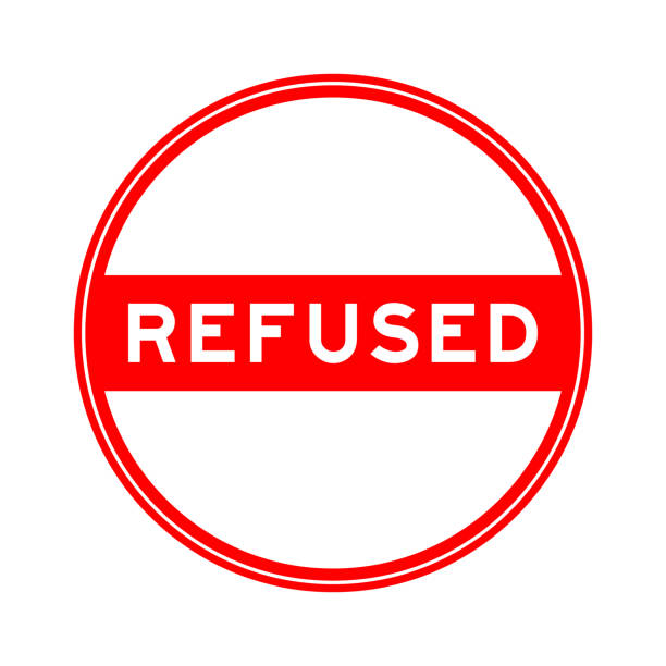 istock Red color round seal sticker in word refused on white background 1433150120