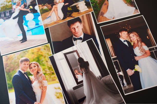istock printed wedding photos on a black background. 1433151048