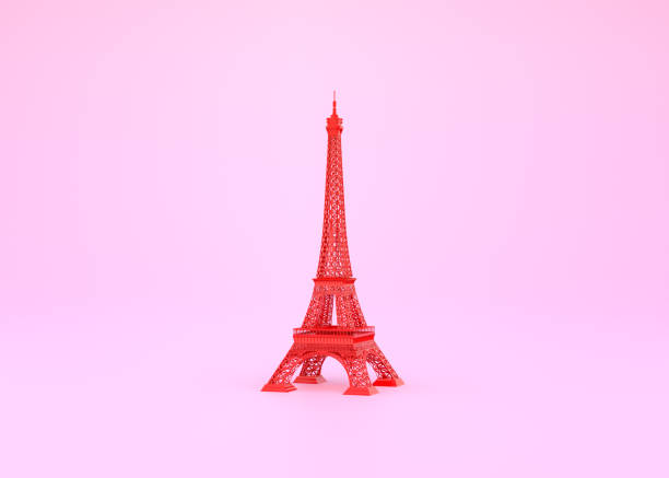 istock Red Paris Eiffel Tower on a pink background with copy space 1433151242