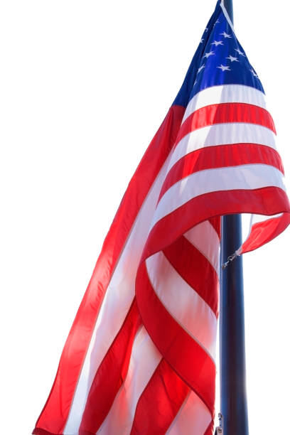 us flad hanging from flagpole with copy space
