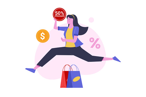 Discount 50% Shopping Voucher Vector Illustration