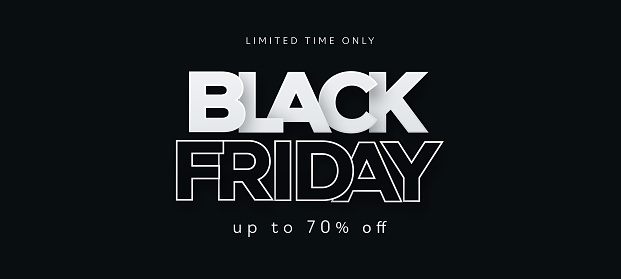 Black Friday Sale banner. Modern minimal design with black and white typography. Template for promotion, advertising, web, social and fashion ads. Vector illustration.