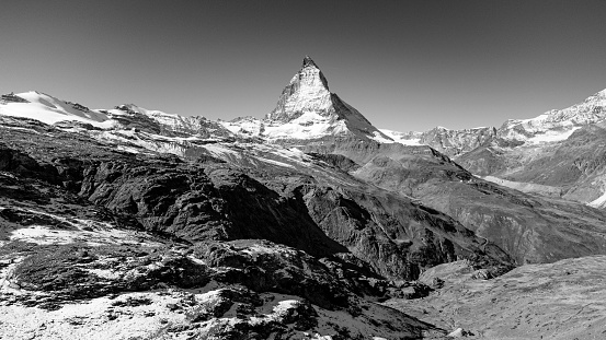 Matterhorn Mountain, Zermatt, Switzerland in black and white