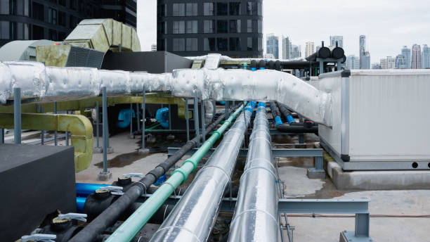 istock On the roof, there are several pipes for the air conditioning system. 1433160260