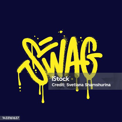 istock Urban graffiti swag word sprayed in yellow over black. Sprayed lettering logo icon sign vector textured illustration with splashes and drops. 1433161637