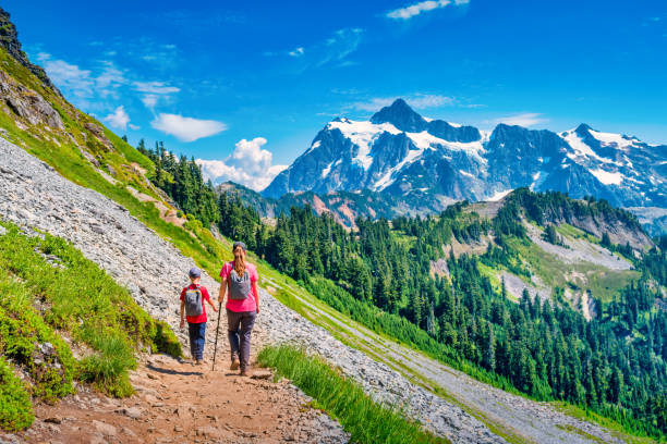 trilhas mount baker wilderness washington eua - montanha shuksan - fotografias e filmes do acervo