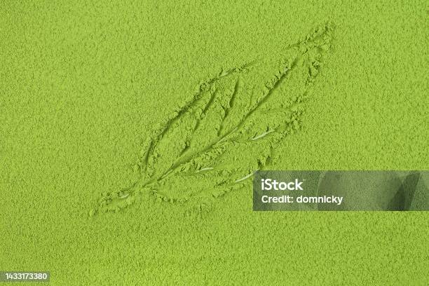 Matcha Leaves Pattern Green Matcha Tea Powder Background With Tea Leaf Pattern Top View Stock ...