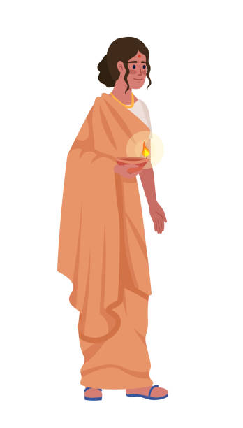 istock Woman holding oil lamp semi flat color vector character 1433173804