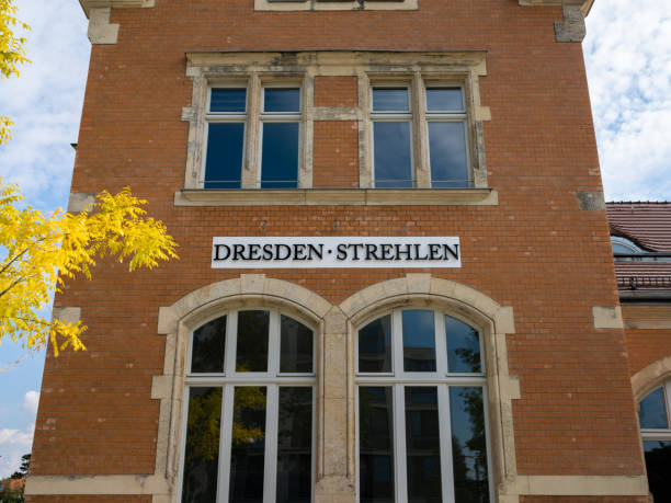 Dresden, train station building in Strehlen. Architecture in the city for public transportation. The old building was renovated and is in a good condition.