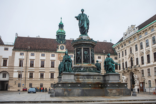 Vienna, Austria - November 13, 2021: Monument to Francis II, the last Holy Roman Emperor and the first Emperor of Austria (as Francis I), at the In der Burg square of Hofburg palace.