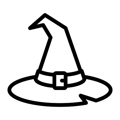 Witch hat outline icon. Pointed hat line sign. Editable stroke. Vector graphics