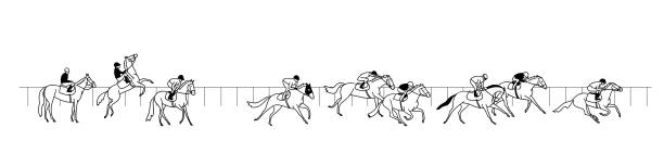 illustrazioni stock, clip art, cartoni animati e icone di tendenza di illustrazione vettoriale modificabile dell'inizio della corsa di cavalli all'ippodromo - steeplechasing