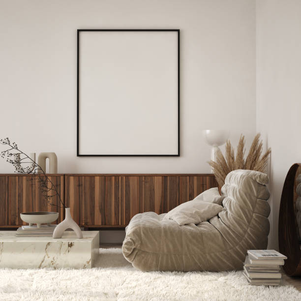 istock mock up poster frame in modern interior background, living room, Contemporary style, 3D render, 3D illustration 1433183661