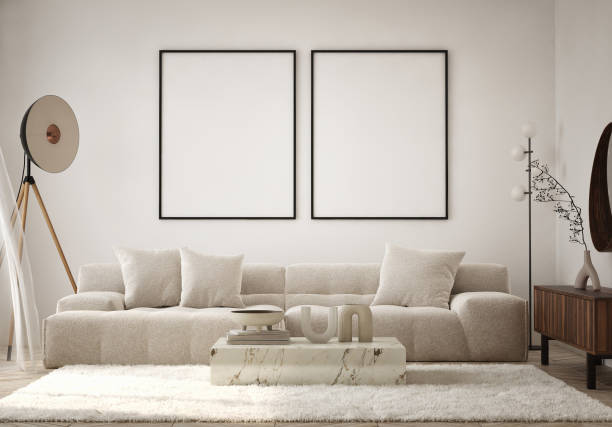 istock mock up poster frame in modern interior background, living room, Contemporary style, 3D render, 3D illustration 1433183663