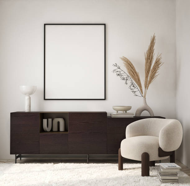 istock mock up poster frame in modern interior background, living room, Contemporary style, 3D render, 3D illustration 1433183676