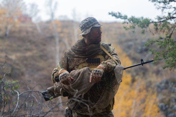 istock Mercenary military sniper during a sabotage operation behind enemy lines. 1433187139