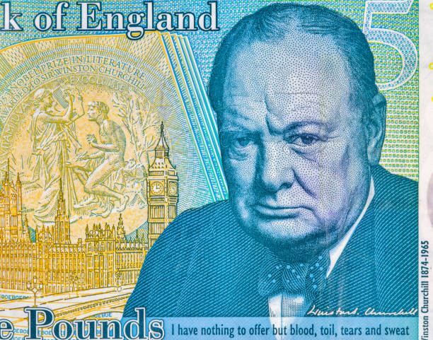 British five pounds banknote closeup stock photo