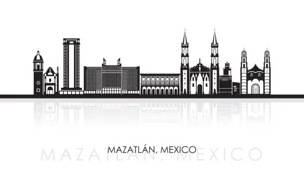 Vector illustration of Silhouette Skyline panorama of city of Mazatlan, Mexico