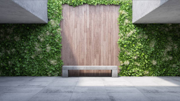 istock Concrete architecture, vertical garden wall and bench 1433187694
