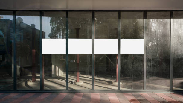 istock Blank white posters mounted on building windows outdoor 1433190378