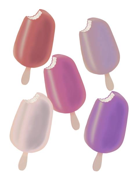 ilustrações, clipart, desenhos animados e ícones de apetitoso sorvete de chocolate delicioso em uma vara, brilhante e colorido, cinco peças, em um fundo branco - creamsicle