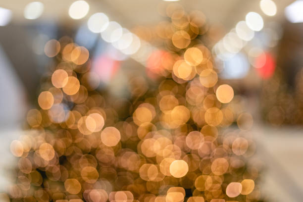 Blurred Christmas background for template. New year concept, unfocused lights and copy space. Abstract bokeh, close-up photography