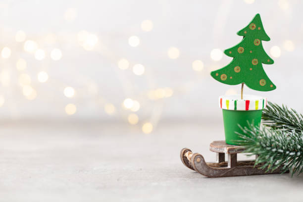 Christmas background with fir branches, decor on bohek background.