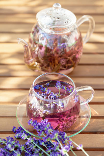 istock Glass cup of lavender tea. 1433193176