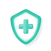 istock 3d Shield icon with green medical cross or plus sign. Health care, First aid, emergency help, Protection, safety concept. 1433193737