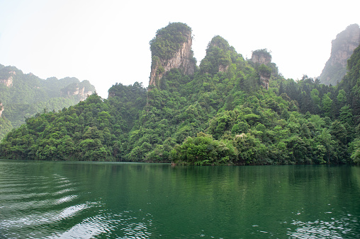 Landscape of Guilin at Khao Sok National Park beautiful mountains and the morning green river, Guilin, Thailand