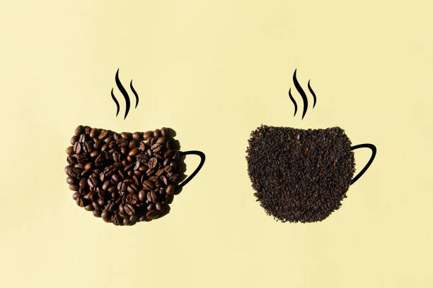 istock Coffee or tea cup choice concept. Copy space, yellow background. 1433195716
