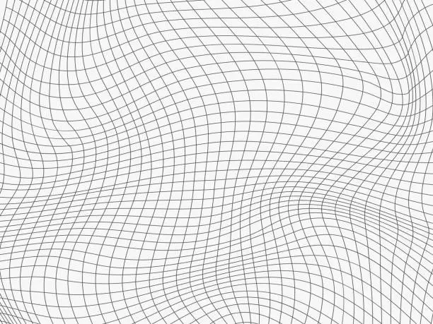 Vector illustration of Relief black and white cage background with optical illusion of distortion.