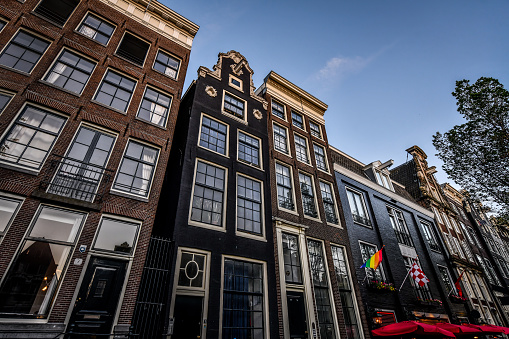 Low Angle View Of Beautiful Apartment Buildings In Amsterdam, The Netherlands