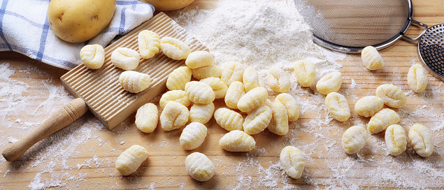 Homemade gnocchi with flour and potatoes.