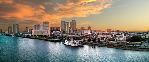 istock New Orleans River Paddle boat with colorful sunset 1433200347