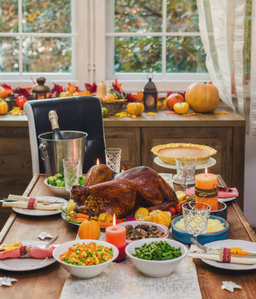 istock Stuffed Turkey with Side Dishes Served  for Thanksgiving Celebration 1433202698