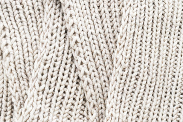 istock Knitting. Vertical striped beige knit fabric texture, knitted pattern background. Top view 1433206332