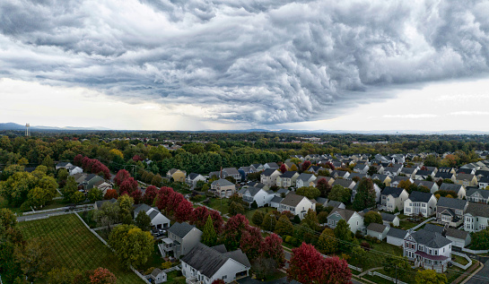Aerial view of Autumn coming to a Northern Virginia community.